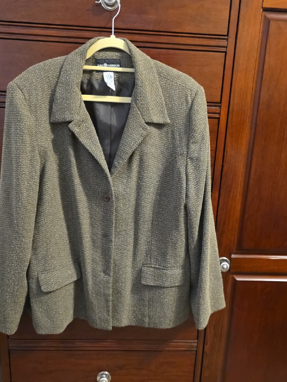 Sag Harbor Olive Textured Notch Collar Blazer